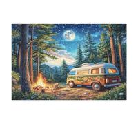 Camper Van Forest Campfire Camping Leisure Life Rural Wild 1000 Piece Jigsaw Puzzle for All Ages Idea Spooky Fun High Resolution Print Home Decor Stress Relief 1000 PCS
