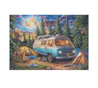 Camper Van Forest Campfire Camping Leisure Life Rural Wild 300 Piece Jigsaw Puzzle for Adults Teens Jigsaw Post Exam Relaxation Challenging Design Great Gift for Students Stress Reliever 300 PCS
