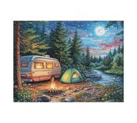Camper Van Forest Night Camping 500 Piece Jigsaw Puzzle for Adults Hallway Wall Art Statement Piece Precision Cut for Interior Design Lovers 500 PCS