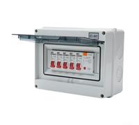 Camper Van Garage 4 Way RCD Consumer Unit 63A Main Switch 30mA Sensitivity 4 Pole MCBs 6A 20A 32A IP66 PVC Wall Mount