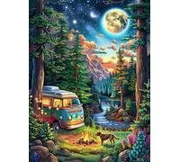 Camper Van in Forest Night 1000 Piece Pack Classic Jigsaw Puzzle Fairy Tale Oil Painting Dream Couple Puzzle Partners Ultra Difficult Wall Decor Easter New Year Creativity & Gift Giving 1000 PCS