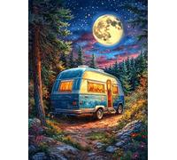 Camper Van in Night 1000 Pieces Set Classic Jigsaw Puzzle Fairy Tale Oil Painting Dream Couple Puzzle Partners Mind Relaxation Wall Decor Easter New Year Recycled Cardboard 1000 PCS