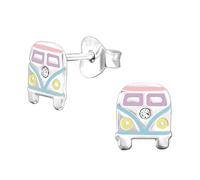 Camper Van Mini Bus Earrings with Crystal Stones - 925 Sterling Silver