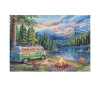 Camper Van Mountain Lake Forest Camping Leisure Life 300 Piece Adult Jigsaw Puzzle Fun Challenging And Relaxing Perfect Pastime for Family 300 PCS（40x28cm）