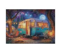 Camper Van Night Forest 300 Pieces Classic Jigsaw Puzzle Puzzle for Adults Concentration Training Wall Art Mental Exercise Halloween Thick Cardboard 300 PCS
