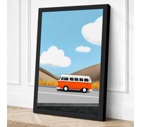 Camper Van on the Road Retro Canvas Wall Art Print 18x12 Inch | Ready to Hang, Gallery Wrapped, Fade-Resistant Inks, Securely Packaged, UK Made