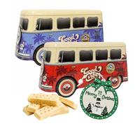 Camper Van Shortbread Biscuit Tin - 1 x 320g Randomly Selected Red or Blue Tin with Scottish Shortbread Cookies & Topline Tree Ornament for Stocking Fillers, Christmas Gifts for Camper Van Lovers
