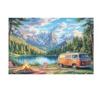 Camper Van Sunset Mountain Lake Camping Leisure Life 1000 Piece Adult Jigsaw Puzzle Fun Creative Engaging Perfect Pastime for Adults And Families 1000 PCS（75x50cm）