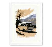 Camper Van Vintage Framed Wall Art Print A2 (59.4×42cm) White, Wall Decor for Living Room, Bedroom, Office & Home, Ready to Hang, Art Gift