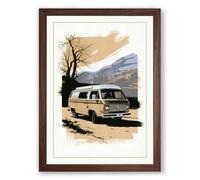 Camper Van Vintage Framed Wall Art Print A3 (42×29.7cm) Walnut, Wall Decor for Living Room, Bedroom, Office & Home, Ready to Hang, Art Gift