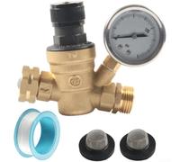 Camper Water Pressure Regulator Brass Adjustable Reducer with Gauge 3/4 Inch for Travel Trailer(C)