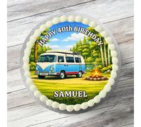 Campervan Cake Topper Personalised 7.5" Round Edible Icing Camping for Birthday