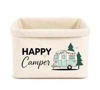 Campervan Gifts Bread Basket, Happy Camper Caravan Gifts, Soft Polycotton Bread Bins with Reinforced Base, Camper Van Accessories for Kitchen Table, RV, Van Life and Camping