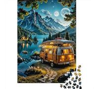 Campervan Night Scenery 1000 Piece Paper Van Camper Art Jigsaw Puzzle for Teens Precise Cutting Minimal Dust Birthday Present Smooth Finish 52x38cm/1000pcs