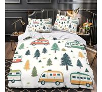 Campervan pattern 3D Pattern Duvet Cover Set 3pcs Microfibre Lightweight Concealed Retro forest illustration Duvet Insert Cover 2 Pillowcases Skin-Friendly Home Decor Kids & Girls Double（200x200cm）