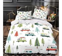 Campervan pattern 3D Print 3 Piece Set Quilt Cover Retro travel illustration Duvet Cover Hypo-allergenic Dust Mite Resist Microfiber Invisible Zipper for Boys Girls Seniors Double（200x200cm）