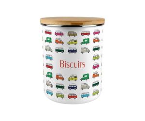 Campervan Print Biscuits Storage Canister - 2.7L Extra-Large Enamel Home & Kitchen Organisation Container