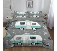 Campervan Reversible Duvet Cover Sets Single Size, Soft Breathable Easy Care Bedding, Retro Pattern 3 Pcs Set 135 X 200 Cm Quilt Cover With 2 Pillow Cases For Boys Girls Kids