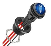 CamperXlite 20A Aluminium SPST On/Off Rocker Switch & Waterproof Round Toggle Switch 12-24V RV with Blue LED, 3 Pin 14AWG Pre-wired Leads for Camper Marine Van Boat Trailer Motorcycle Car UTV(1Pcs)