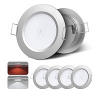 camperxlite 4 PCS 12V 76mm Bi-Color LED Puck Light Aluminium with Red Light, CRI 93 Ultra-Slim Recessed Mount LED DownLights with Integral Dimmable Switch for Motorhome Campervan Boat Caravan 5000K