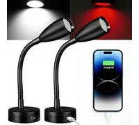 CamperXlite Dimmable Reading Light 12V Campervan Gooseneck 4000K Wall Reading Lamp 24V with Type-C 20W & Red Auxiliary Light for RV Truck Boat Caravan Yacht Van LKW, Black, 2PCS