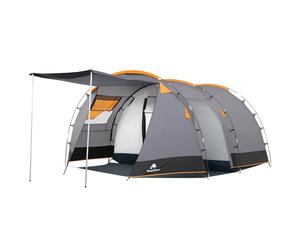 CampFeuer tent Super+ for 4 people | Grey/Black | Large tunnel tent | 2 entrances and awning | 3000 mm water resistance | Camping tent with porch | Family tent | Vents with mosquito nets