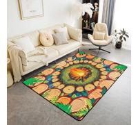 Campfire Bedding Set Area Rug 150*200cm Tree Stump Rugs for Bedroom for Boys Girls Teens Fun Woodland Campsite Summer Happy Camping Decor Carpet Soft Microfiber Brown Grass Green Room Decor