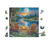 Campfire by The Lake 100 Pc Classic Jigsaw Puzzle Puzzle for Adults Hard Challenging Hobby Home Decor Poster Recycled Material 28x28cm