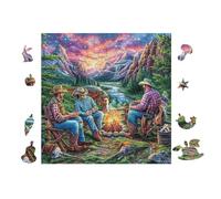 Campfire by The Lake 100 Piece Complete Jigsaw Puzzle Set Teens Beginners Educational Challenge Puzzle Fans Group Play Anniversary Creativity & Gift Giving 28x28cm