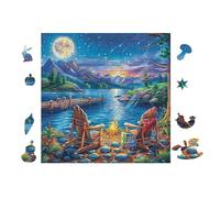 Campfire by The Lake 100-piece Jigsaw Puzzle Bundle Family Puzzle Lovers Brain Training Mindful Activity Spring Paperboard Creativity & Gift Giving 28x28cm