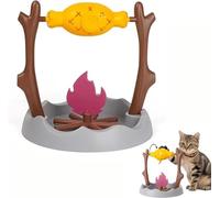 Campfire Cat Feeder Cat Campfire Treat Slow Feeder pet Interactive Snack Dispenser Slow Food Grilled Chicken Thigh 360° Rotating Leaky Toy with 3 Food Outlet for Interactive and Training