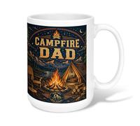 Campfire Ceramic Coffee Mug, Outdoor Rustic Tent Mountain Summer Dark Blue Novelty Hot Chocolate Mug with Handle Ideal for Friendship Family Colleague Teachers Sweetheart Staff 15 Oz