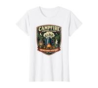 Campfire Coffee Club Brewed Under Open Skies Distressed Art Value Graphic T-Shirt, Women, White, S