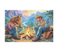 Campfire Cowboy And His Steed 1000 Piece Jigsaw Puzzle for Adults Jigsaw Weekend Craft Activity Parent Child Bonding Vibrant Design Perfect Festival Gift 1000 PCS