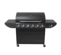 Campfire Deluxe Gas Bbq, 6+1 Burner Gas Barbecue W/ Warming Rack, Side Burner, Temperature Gauge, Cabinet Shelf & Wheels For Meat