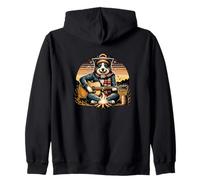 Campfire Dog Playing Guitar Cozy Camping Night Zip Hoodie