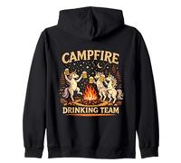 Campfire Drinking Team Unicorns Beer Vintage Camping Trip Zip Hoodie