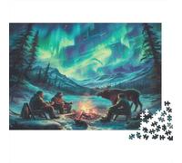 Campfire Elk Family Puzzles 1000 Pieces with High Definition Print Centenary Jigsaws Aurora Bonfire Night for A Sustainable Hobby As Wall Art Puzzle 52x38cm/1000pcs