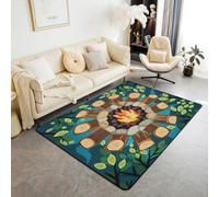 Campfire Fun Area Rug 3'x5', Camping Tree Stump Non Slip Rug for Kids Teen Boys Women Men,Woodland Campsite Summer Indoor Floor Mat for Dining Room Backyard Decor