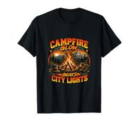 Campfire Glow Beats City Lights Outdoor Adventure Design T-Shirt