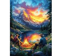Campfire in A Mountain Valley at Sunset 300 Pc Classic Jigsaw Puzzle Science Fiction Magical Dream Puzzle for Adults Hard Challenging Hobby Home Decor Poster High-grade Rigid Cardboar