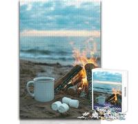 Campfire on The Beach Teenagers 1000 Piece Jigsaw Puzzle Fun Learning Cognitive Game Thoughtful Unique Present Selection Size 50x75cm