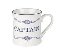 Campfire Style Crew Mugs Coffee & Tea China Mug, Nautical Design White & Blue, Holds 275ml (Captain)