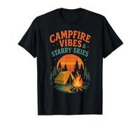Campfire Vibes Starry Skies Retro Tent Adventure Art T-Shirt
