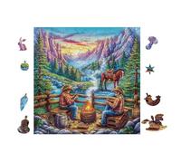 Campfire with Cowboys in Mountain 100 Pcs Jigsaw Puzzle Bundle Family Puzzle Lovers Fun Family Game Mindful Activity Spring Durable Cardboard 28x28cm