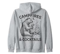 Campfires and Cocktails Funny Bear Camping Drink Lover Zip Hoodie