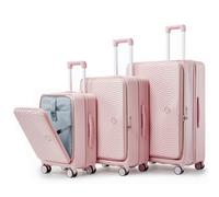 Campfun Luggage 3 Piece Sets, Front Open Hardshell Luggage Sets with PVC Cover, Expandable Carry On Suitcase Set with TSA Lock & Double Wheels, PC Lightweight 20in/24in/28in Luggage, A# Pink, 20/24/28