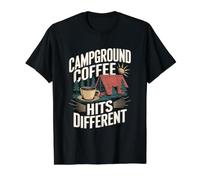 Campground Coffee Hits Different - Funny Camping Value Graphic T-Shirt, Men, Black, S