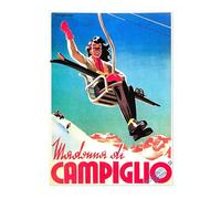 Campiglio, Italy - Skiing Vintage Skiing Poster, Minimalist Wall Art, Mountain Travel Prints, Snow, Ski Trip Home Decor, A4 (Print Only) - 29.7x21cm