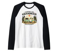 Camping and Grandkids Make Me Happy Retro Camper Raglan Baseball Tee